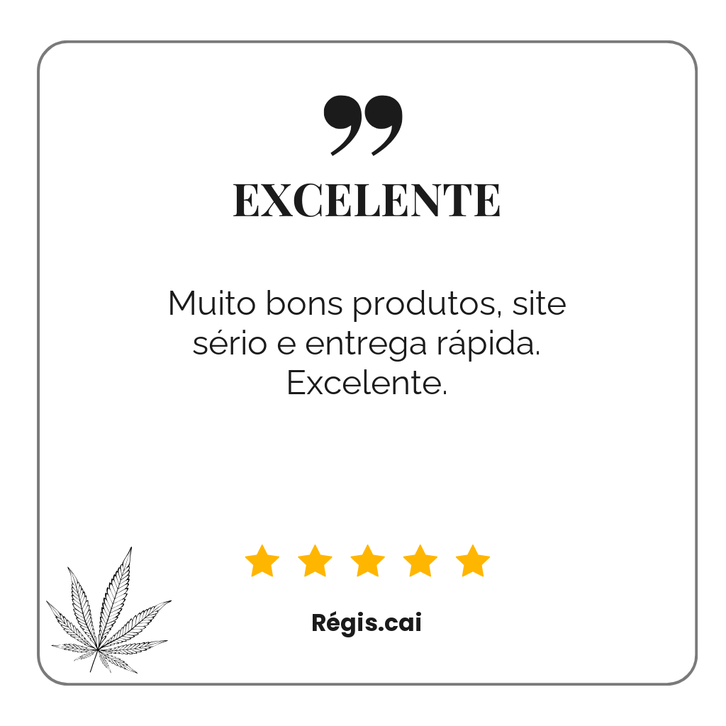 Avaliação de cliente Spliff: Excelente – muito bons produtos, site sério e entrega rápida (Régis)
