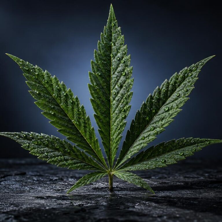 Folha verde com sete pontos característicos sobre solo escuro, símbolo icónico da 420 significado