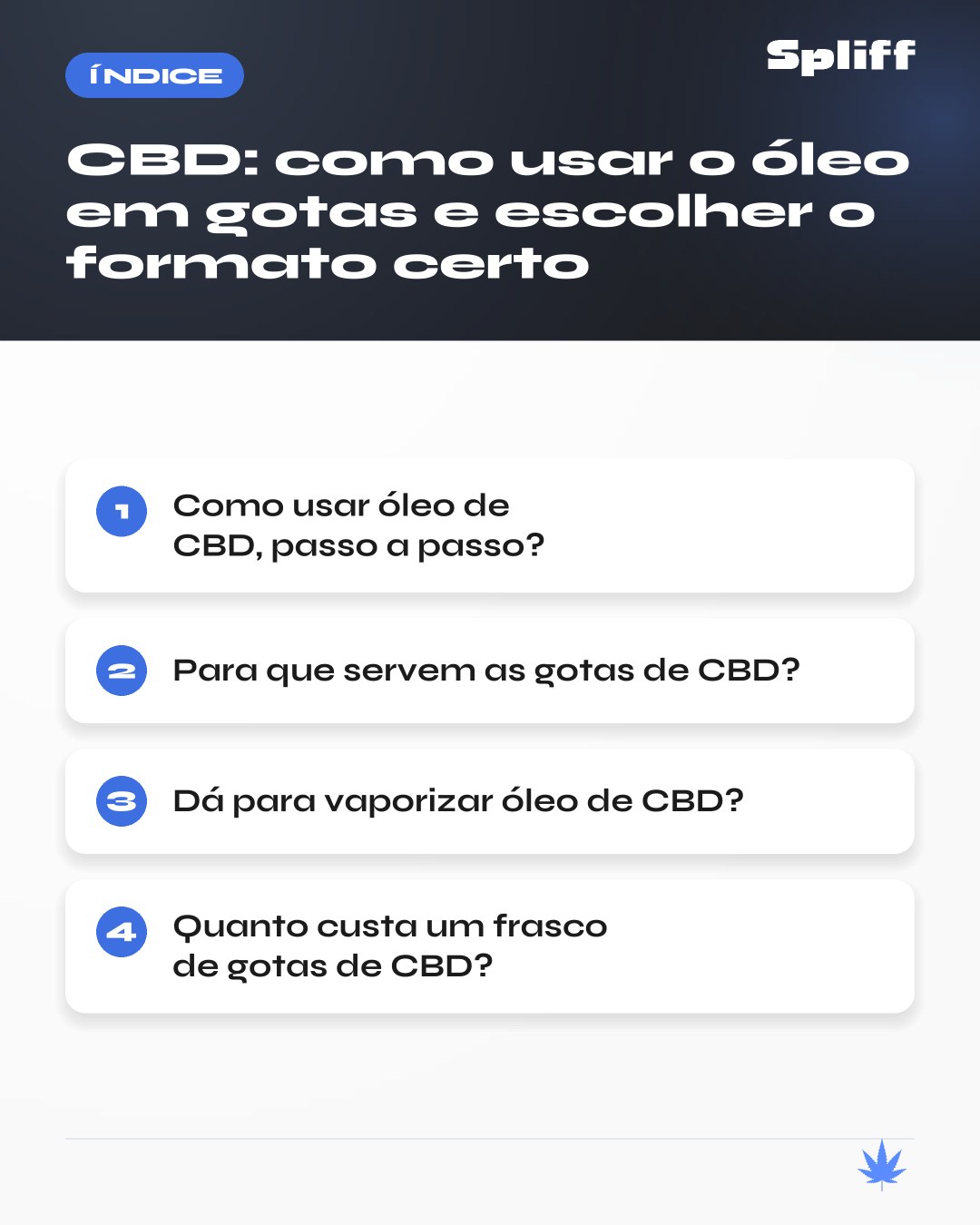 CBD: como usar: índice: Como usar óleo de CBD, passo a passo?