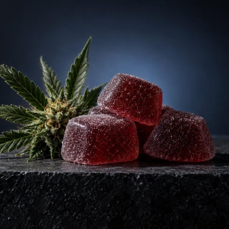 Plano aproximado com luz natural sobre Gomas thc portugal