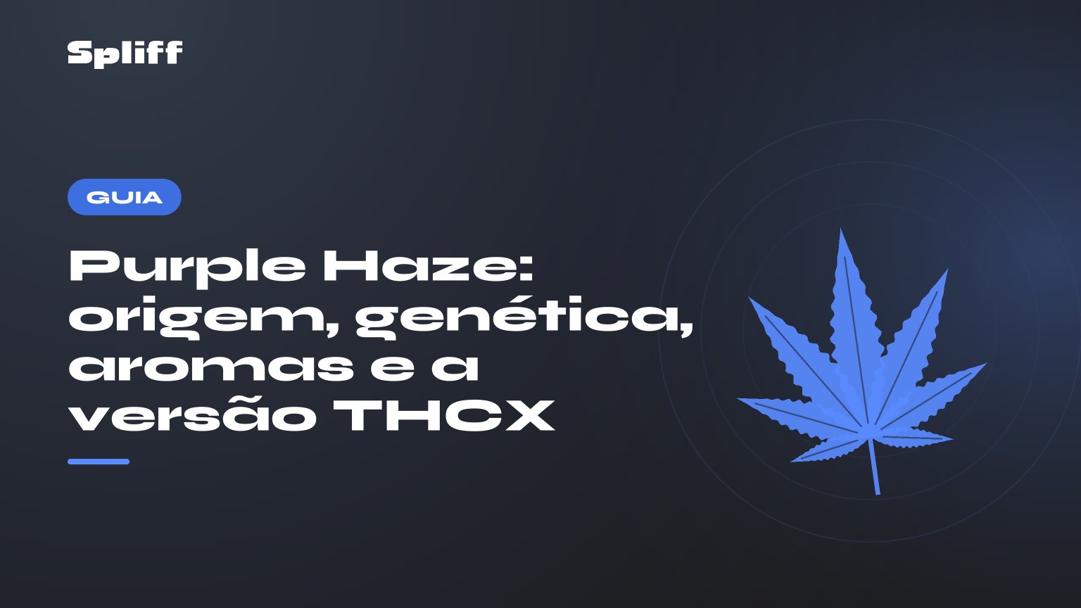 Purple Haze: tĂtulo sobre fundo escuro, folha de cĂąnhamo estilizada