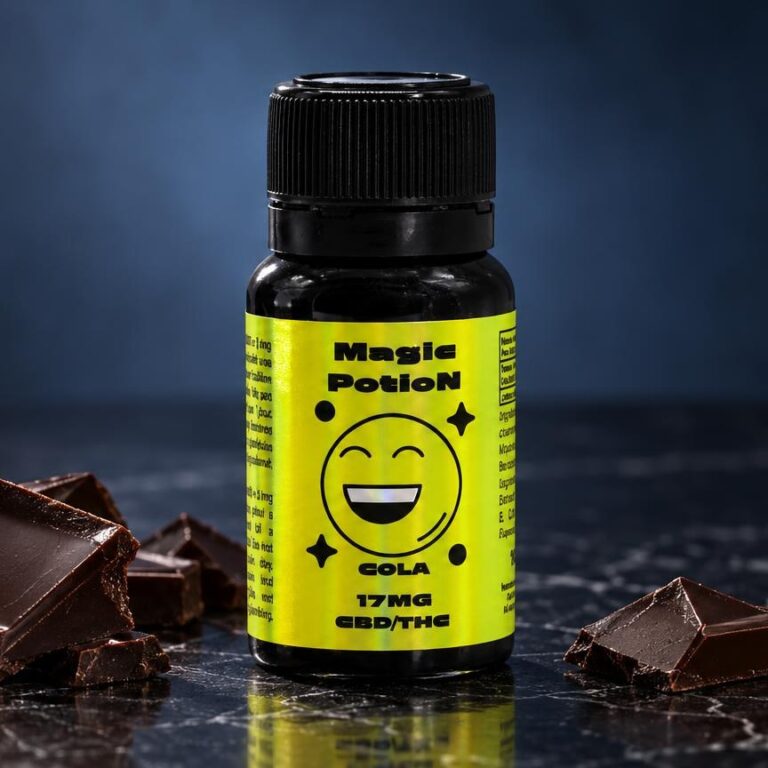 THC edibles: comestível 🎁 Magic Potion Mini – Xarope THC numa composição de estúdio