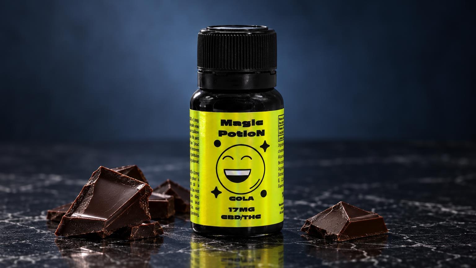 THC edibles: comestível 🎁 Magic Potion Mini – Xarope THC numa composição de estúdio